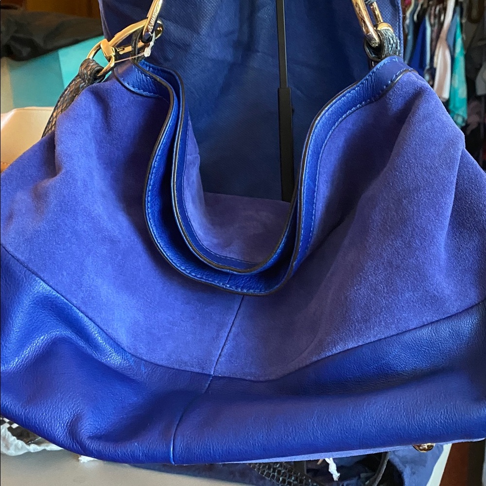 b. makowsky Royal Blue Leather Hobo Bag H 10”X 13.5”